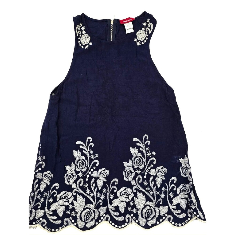 Panhandle Embroidered Navy Floral Sleevelees Blouse Size M